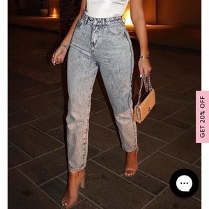 White Fox “Like Duh!” Boyfriend Jeans, Washed Blue XSMALL
